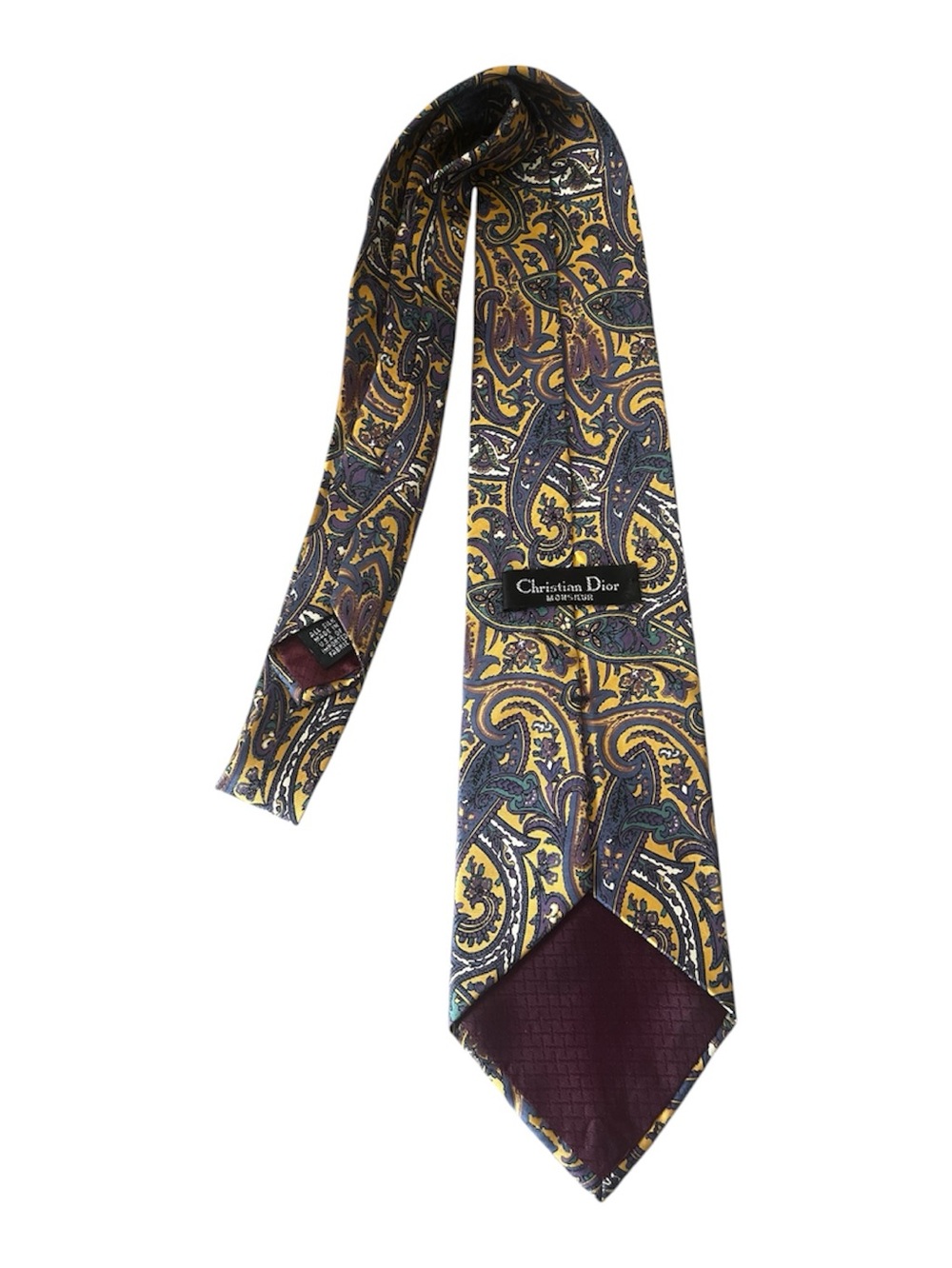 Dior Yellow Paisley Silk Tie with Blue and Brown Accents-Christian Dior